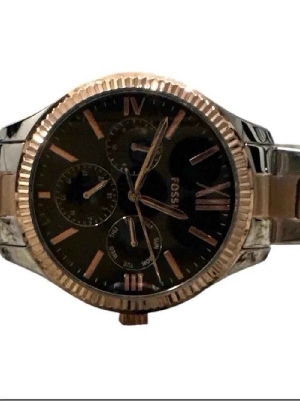 Fossil BQM7097 Men’s Two-Tone Stainless Quartz 42mm Day/Date 3ATM Box